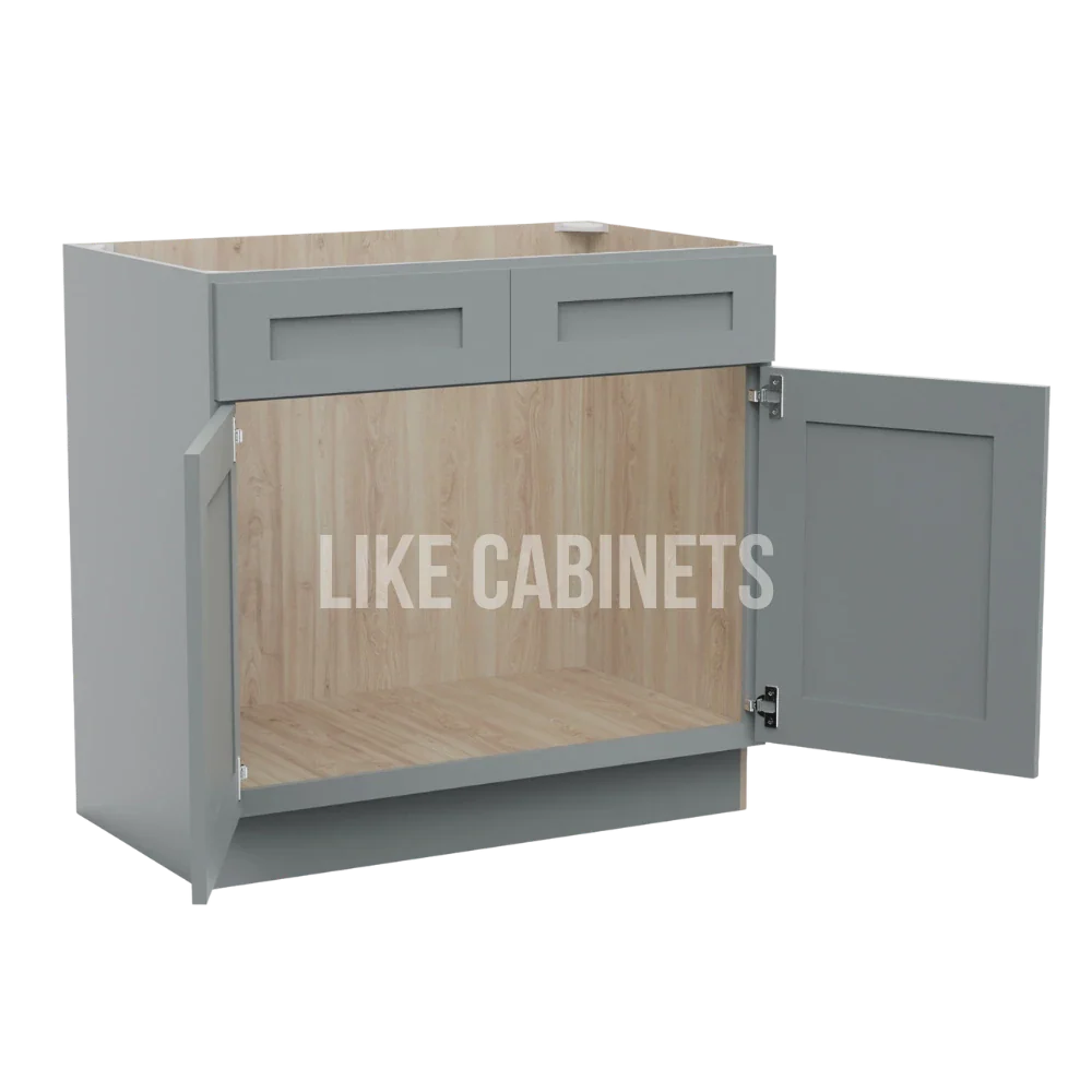 Shaker Gray Double Vanity Sink Base Cabinet