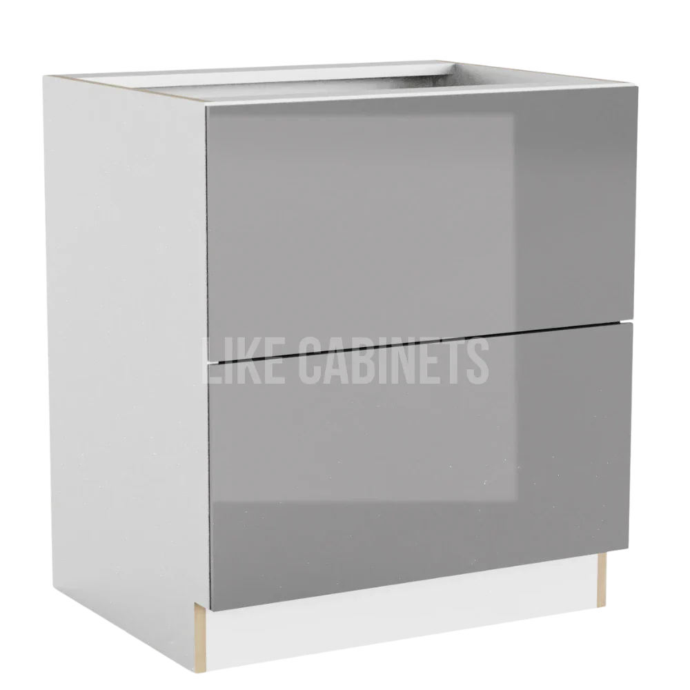 Frameless Gloss Gray Two Drawer Base Cabinet