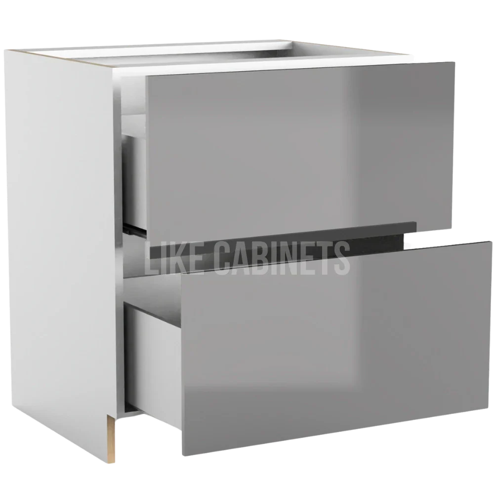 Frameless Gloss Gray Two Drawer Base Cabinet