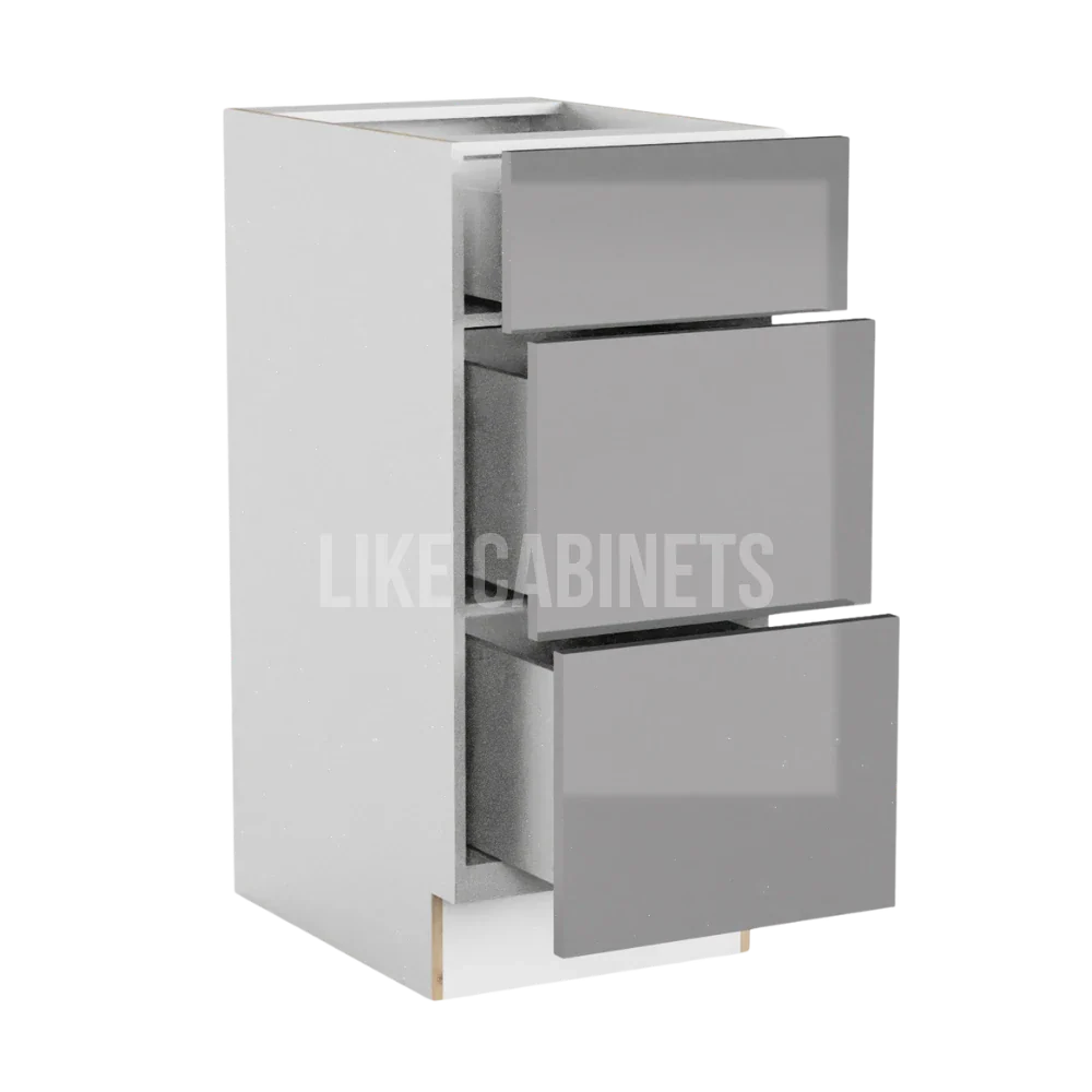 High Gloss Gray Vanity Three Drawer Base Cabinet