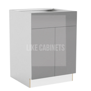 High Gloss Gray Base Cabinet with Double Doors & Single Drawer