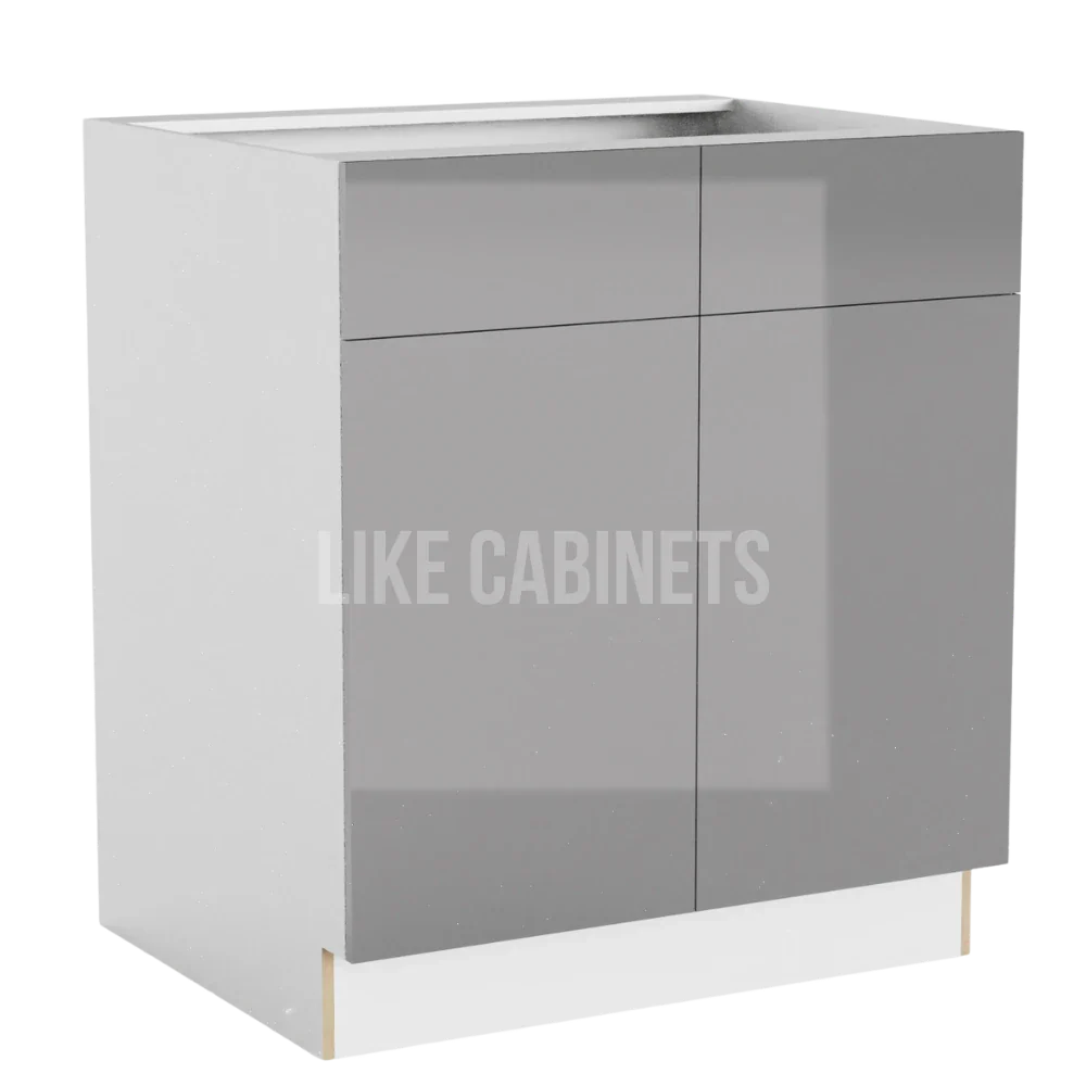 High Gloss Gray Base Cabinet with Double Doors and Drawers