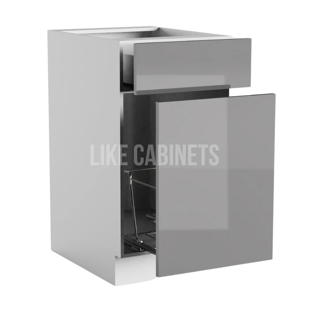 Frameless Gloss Gray Trash Base Cabinet