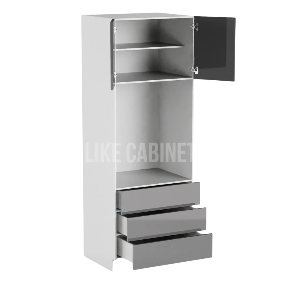 High Gloss Gray 30'' W Double Door Oven Pantry Cabinet with Three Drawers