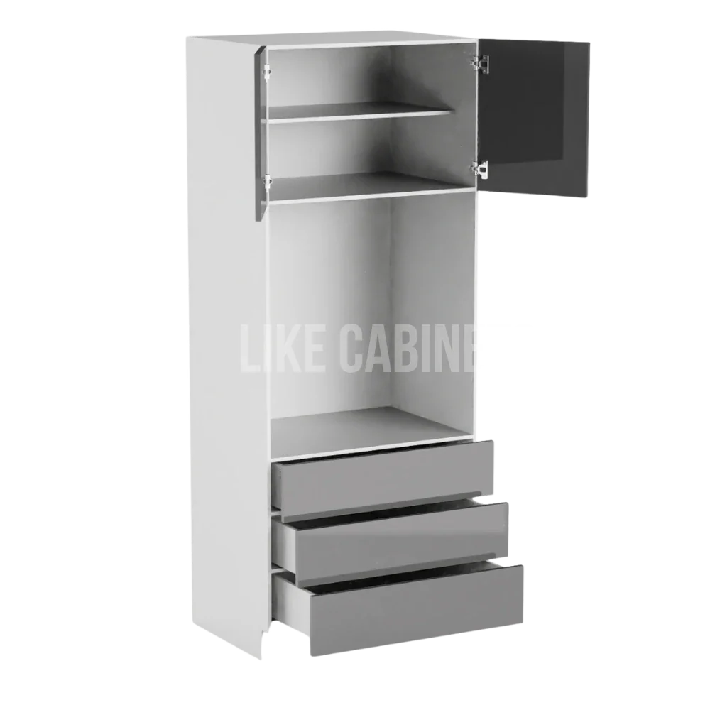 High Gloss Gray 33'' W Double Door Oven Pantry Cabinet with Three Drawers