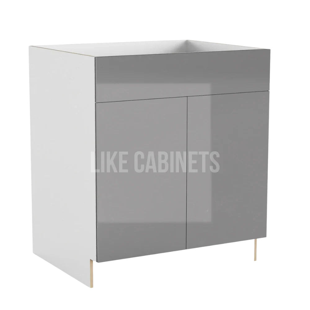 High Gloss Gray Sink Base With Double Doors and False Drawers