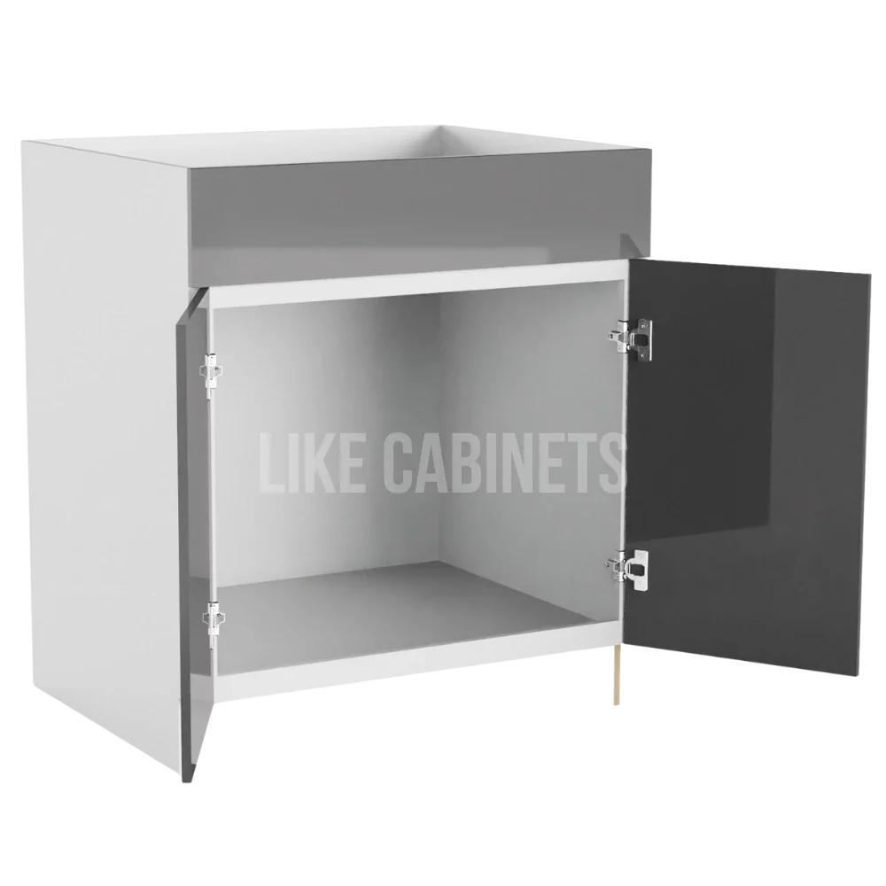High Gloss Gray Sink Base With Double Doors and False Drawers