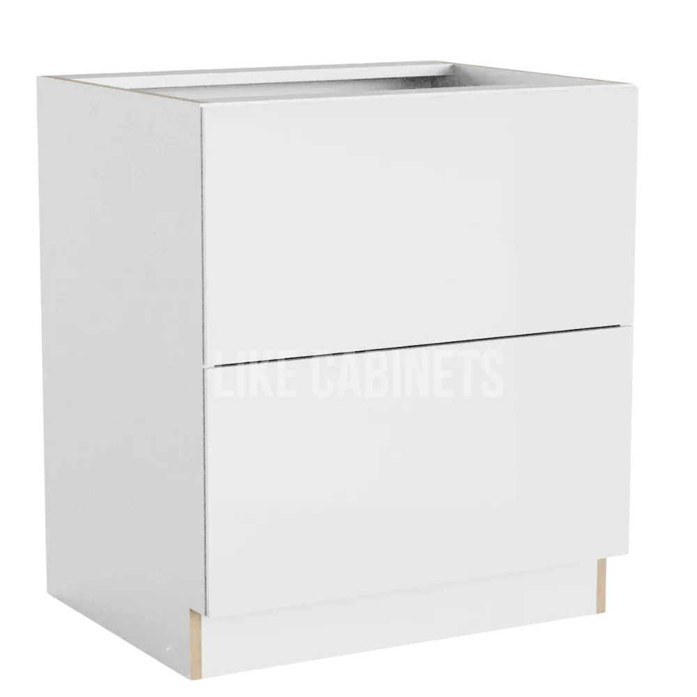 Frameless Gloss White Two Drawer Base Cabinet