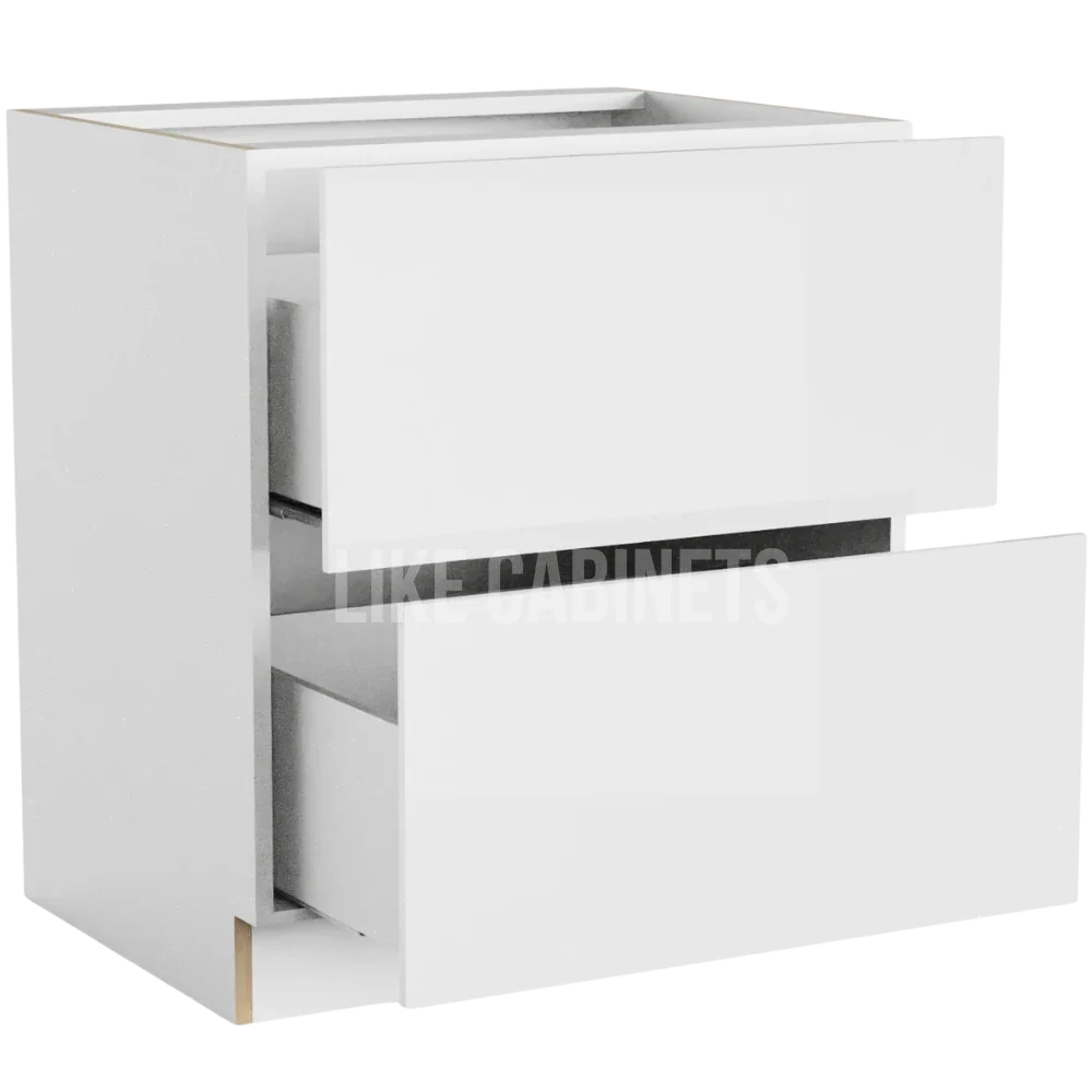Frameless Gloss White Two Drawer Base Cabinet