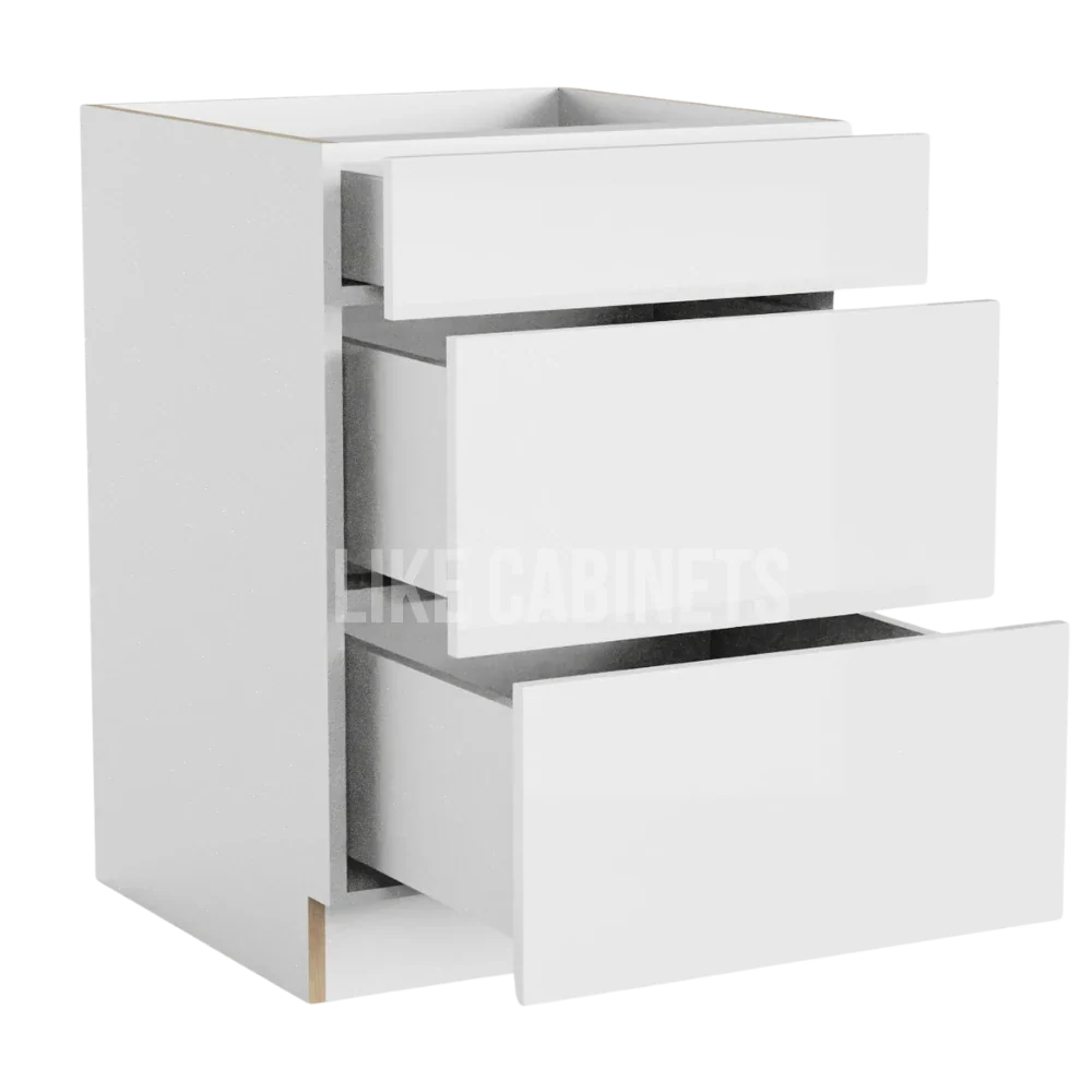 Frameless Gloss White Three Drawer Base Cabinet