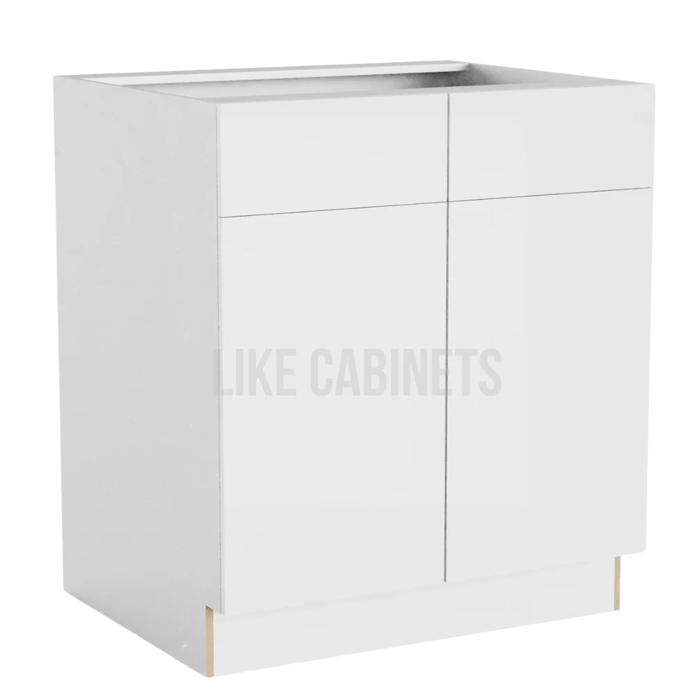 High Gloss White Base Cabinet with Double Doors and Drawers