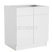 High Gloss White Base Cabinet with Double Doors and Drawers