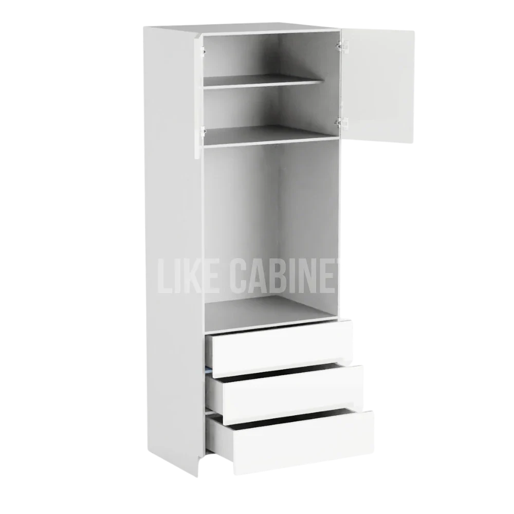 High Gloss White 30'' W Double Door Oven Pantry Cabinet with Three Drawers