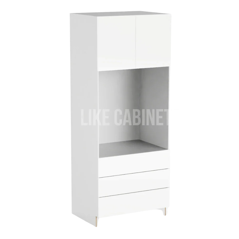 High Gloss White 33'' W Double Door Oven Pantry Cabinet with Three Drawers
