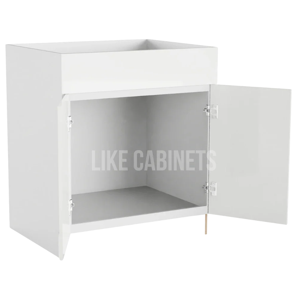 High Gloss White Sink Base With Double Doors and False Drawers