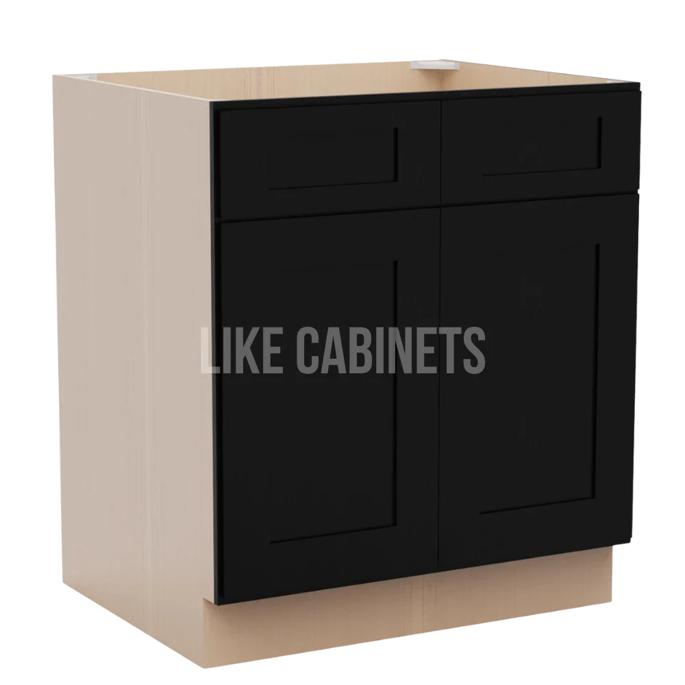 Iron Black Base Cabinet with Double Doors and Drawers