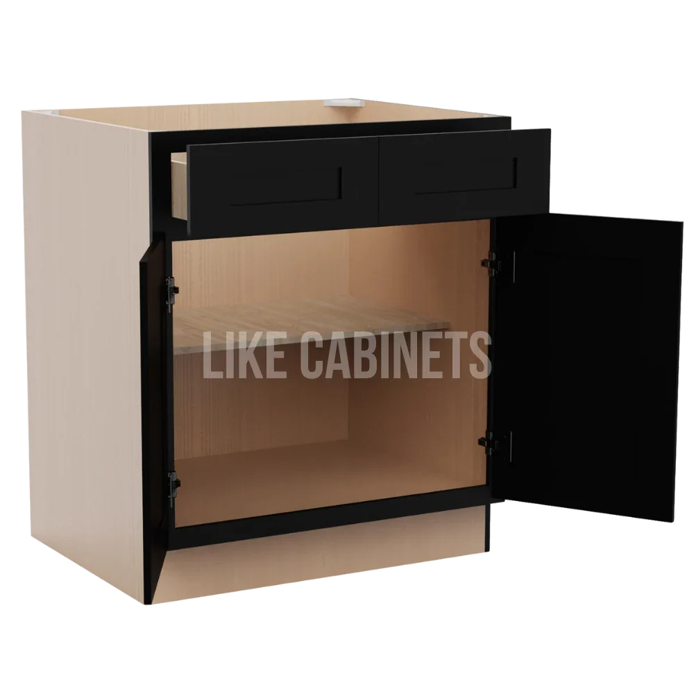 Iron Black Base Cabinet with Double Doors and Drawers