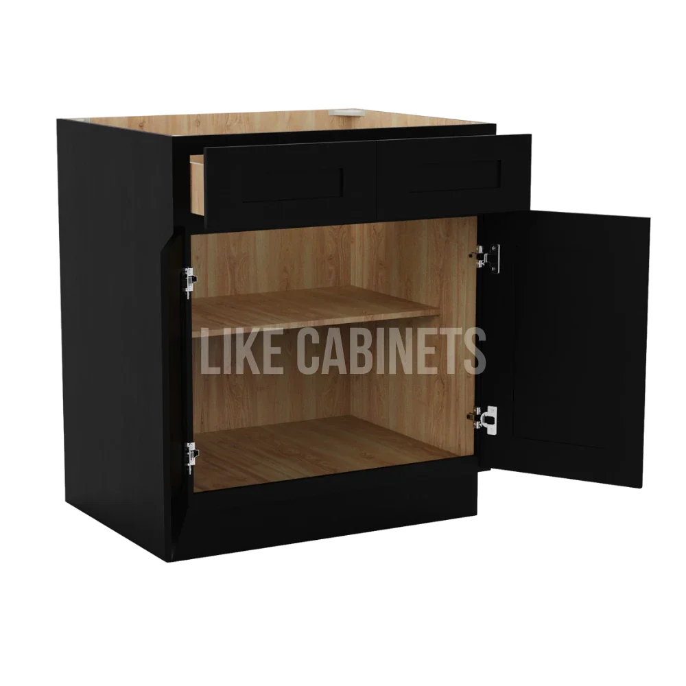 Iron Black Base Cabinet with Double Doors and Drawers