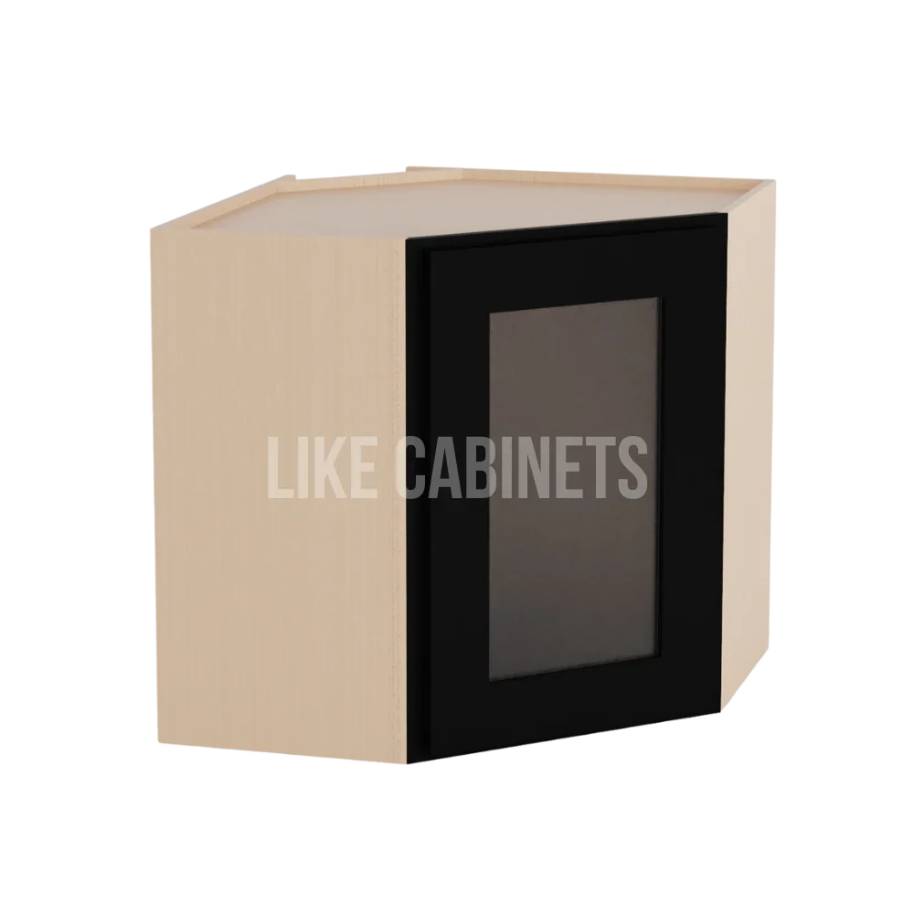 Iron Black 12''x 24'' Diagonal Corner Wall Shelf with Glass Door