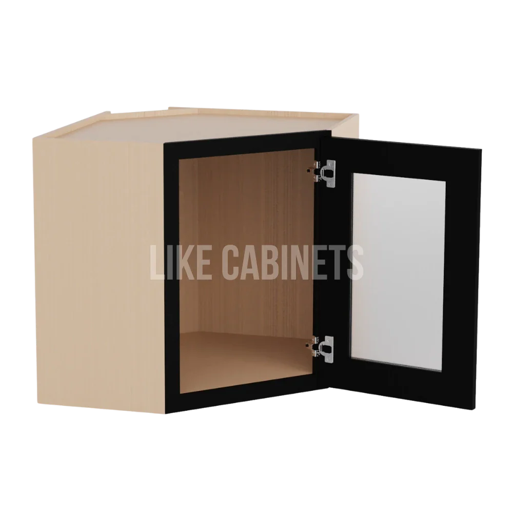 Iron Black 12''x 24'' Diagonal Corner Wall Shelf with Glass Door