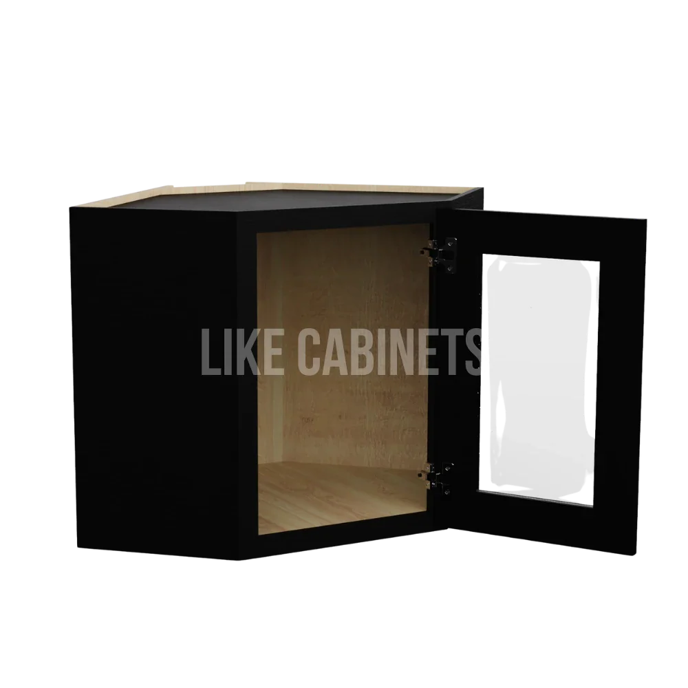 Iron Black 12''x 24'' Diagonal Corner Wall Shelf with Glass Door