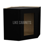 Iron Black 12''x 24'' Diagonal Corner Wall Shelf with Glass Door