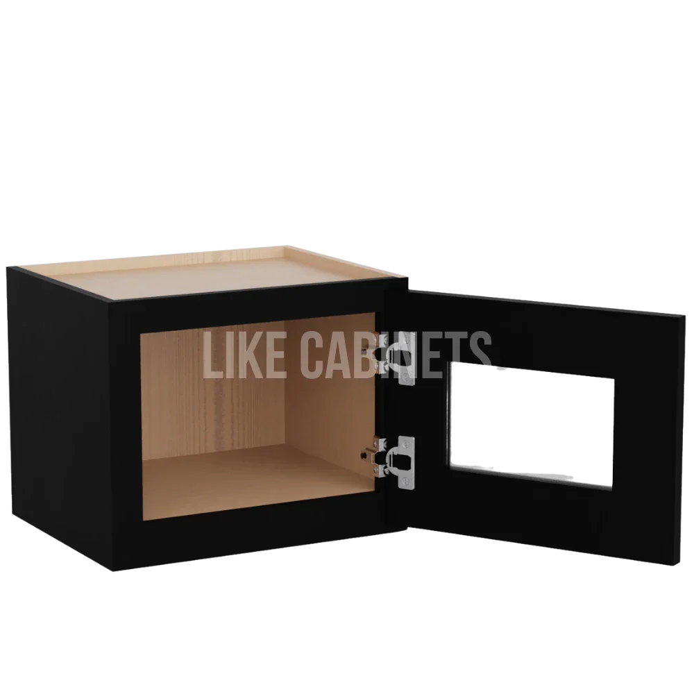 Iron Black 12'' H Single Door Wall Cabinet with Glass Door