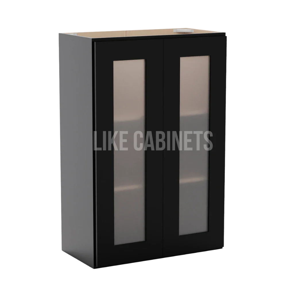 Iron Black 36'' H Double Door Wall Cabinet with Glass Doors