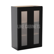 Iron Black 36'' H Double Door Wall Cabinet with Glass Doors