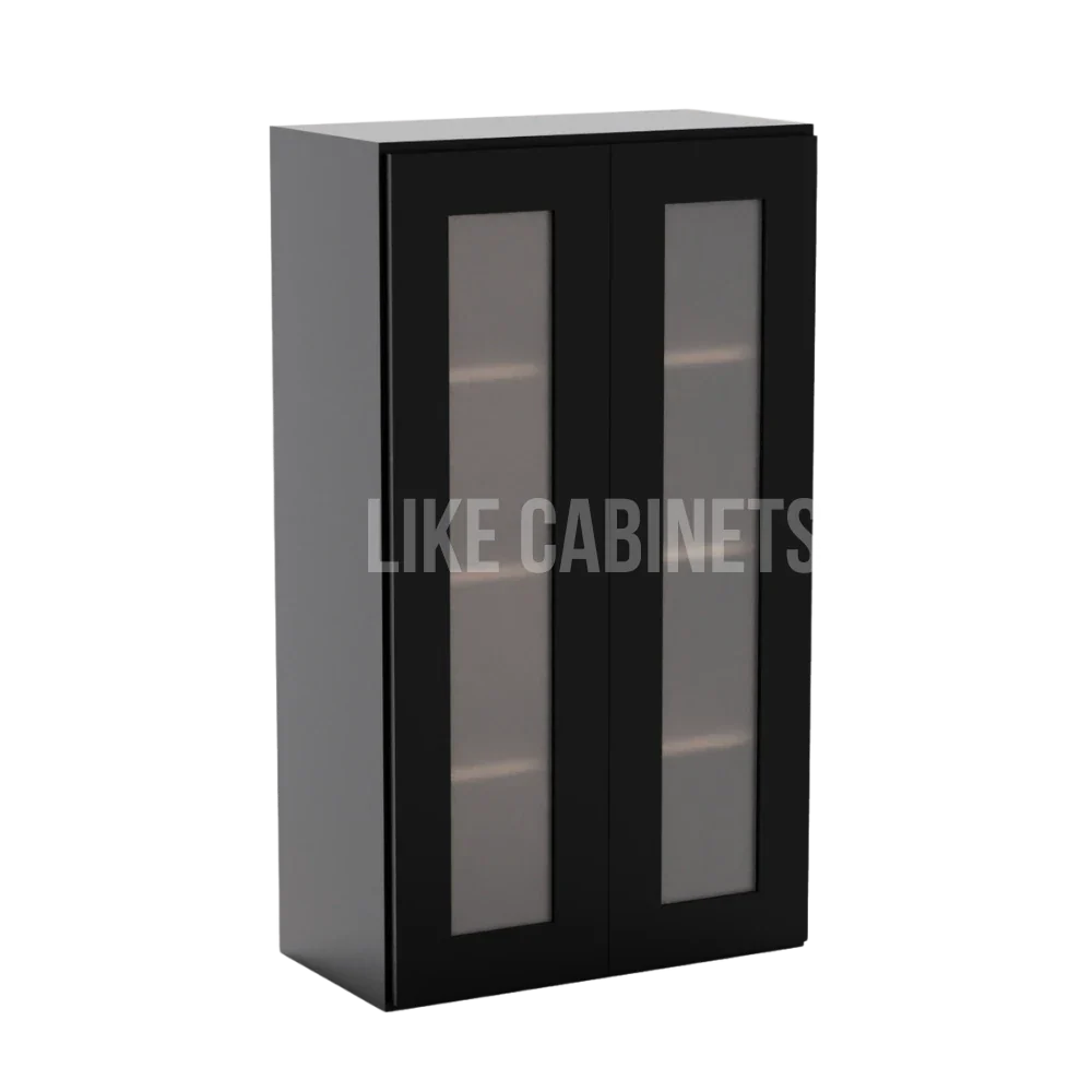 Iron Black 42'' H Double Door Wall Cabinet with Glass Doors