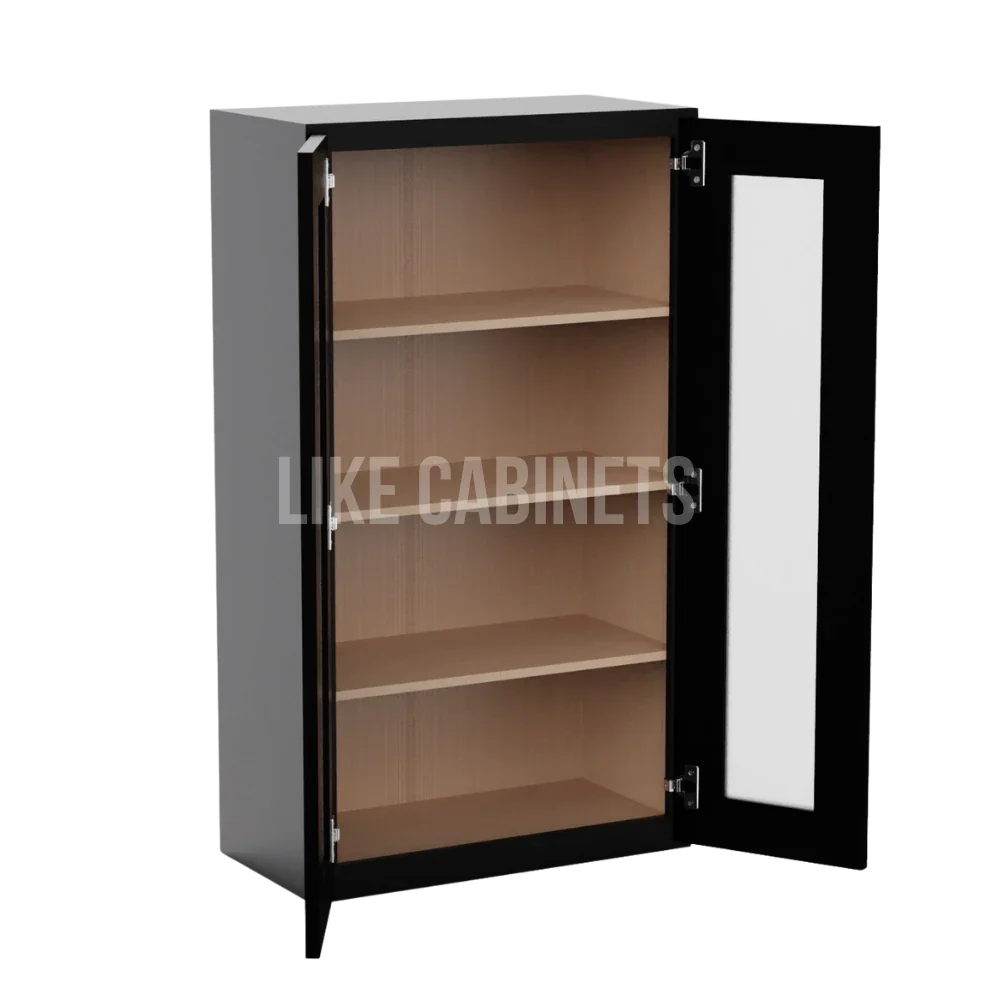 Iron Black 42'' H Double Door Wall Cabinet with Glass Doors