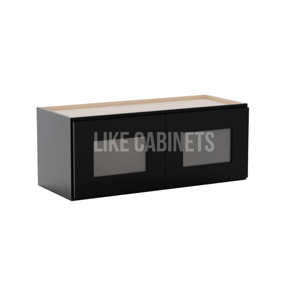 Iron Black Shaker 12''H Double Door Wall Cabinet whit Glass Doors