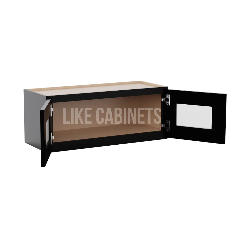 Iron Black 18'' H Double Door Wall Cabinet With Glass Doors