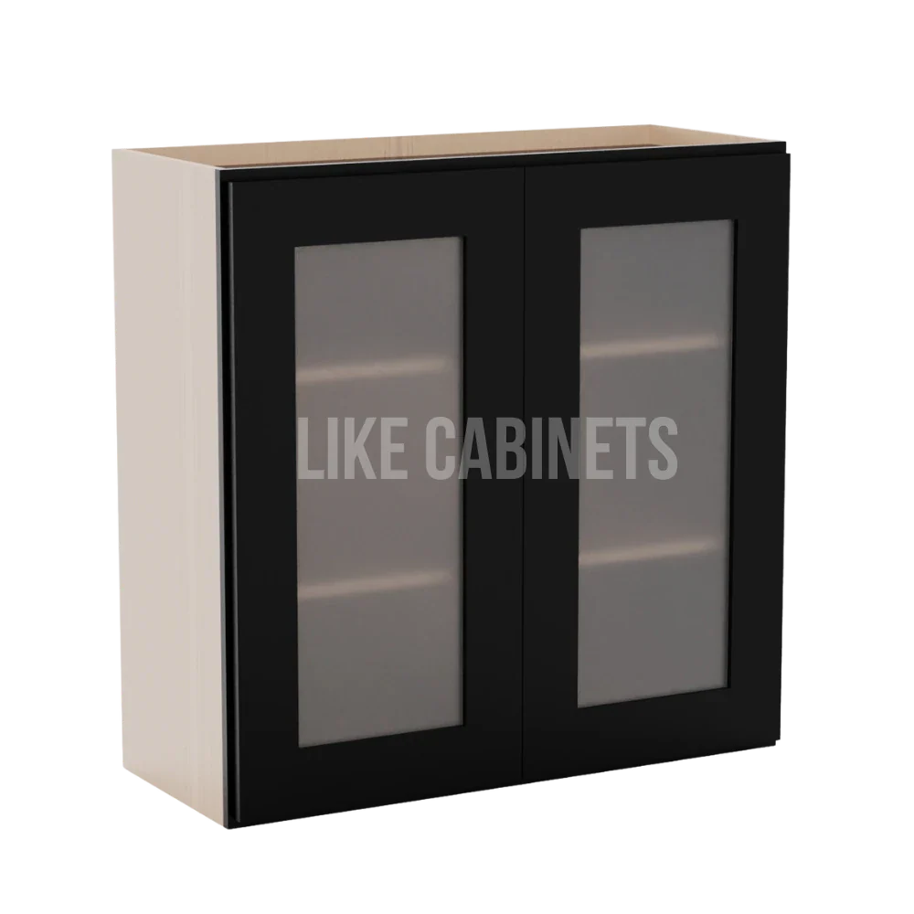 Iron Black 30'' H Double Door Wall Cabinet with Glass Door