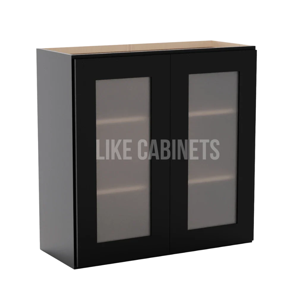 Iron Black 30'' H Double Door Wall Cabinet with Glass Door