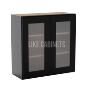 Iron Black 30'' H Double Door Wall Cabinet with Glass Door