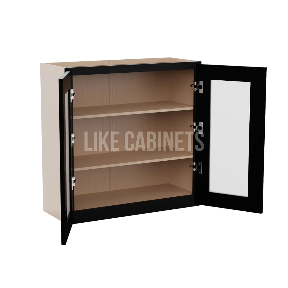 Iron Black 30'' H Double Door Wall Cabinet with Glass Door