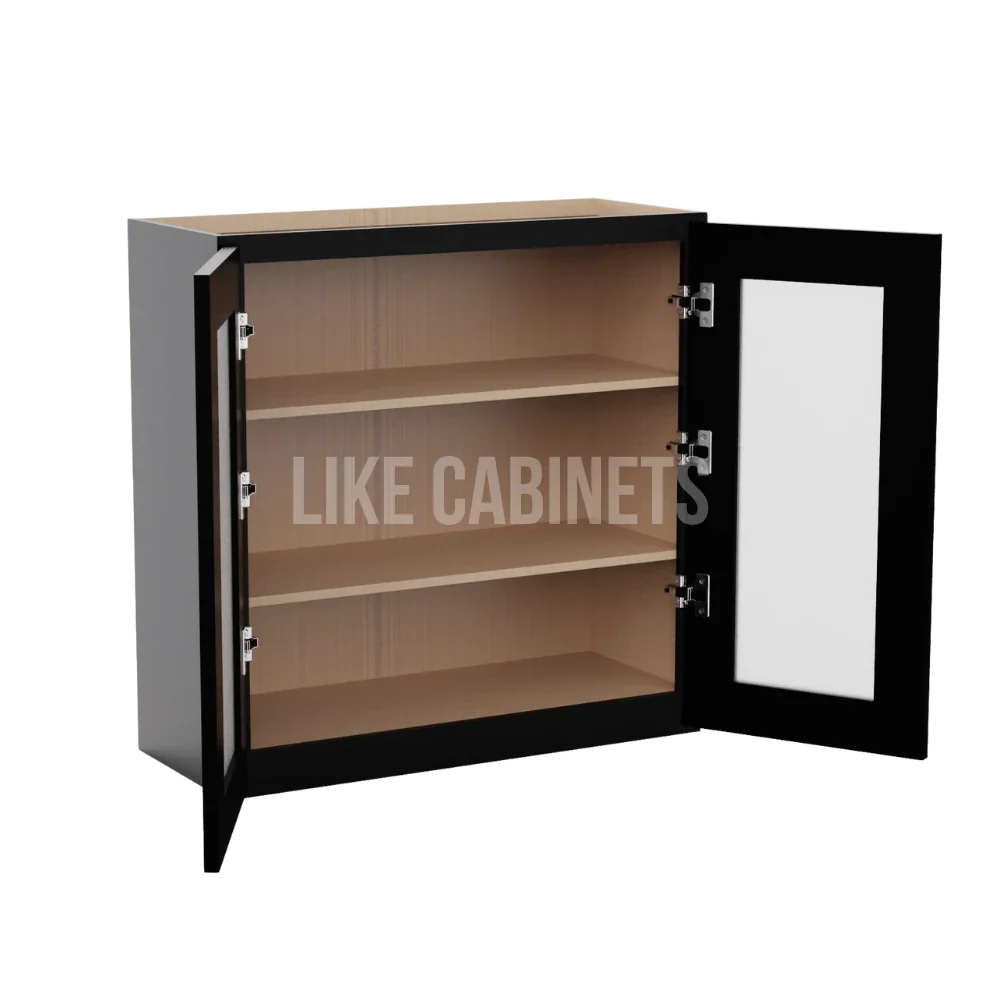 Iron Black 30'' H Double Door Wall Cabinet with Glass Door