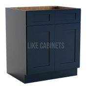 Navy Blue Shaker Base Cabinet with Double Doors and Drawers