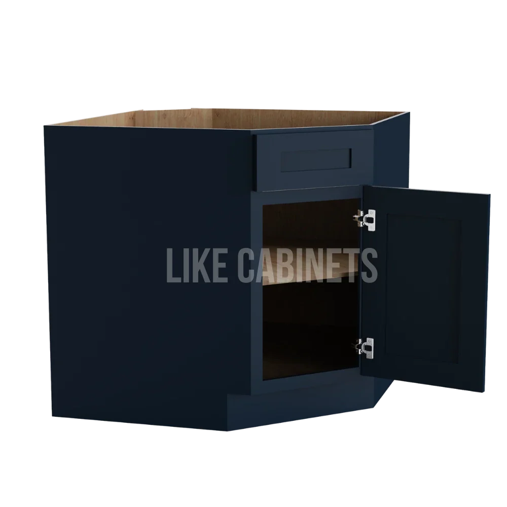 Navy Blue Shaker Corner Sink Base Cabinet