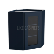 Navy Blue Shaker 24'' Diagonal Corner Wall Cabinet with Glass Door