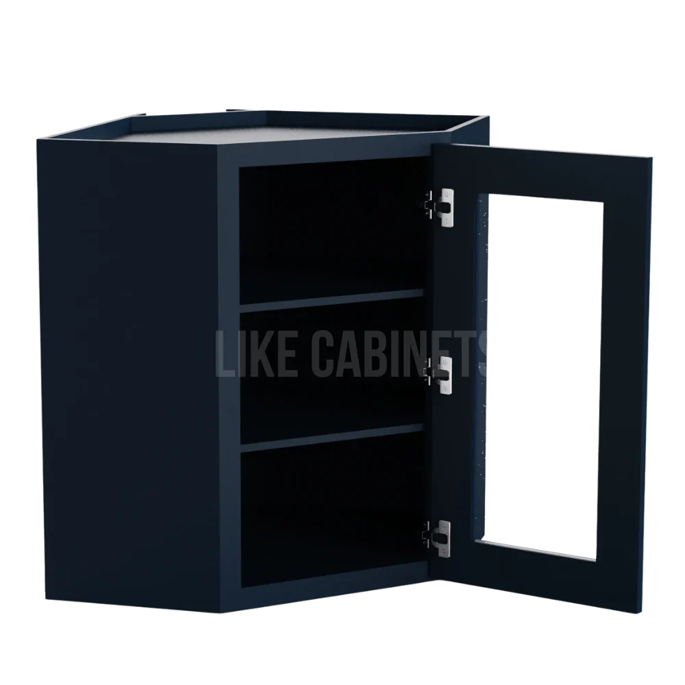 Navy Blue Shaker 24'' Diagonal Corner Wall Cabinet with Glass Door