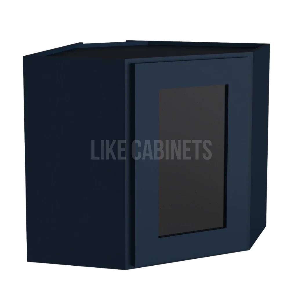 Navy Blue Shaker 12''x 24'' Diagonal Corner Wall Shelf with Glass Door