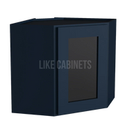 Navy Blue Shaker 12''x 24'' Diagonal Corner Wall Shelf with Glass Door