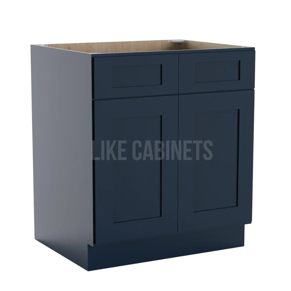 Navy Blue Shaker Sink Base With Double Doors and False Drawers