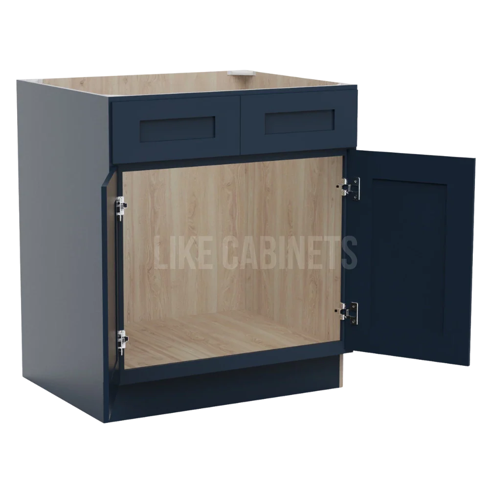 Navy Blue Shaker Sink Base With Double Doors and False Drawers