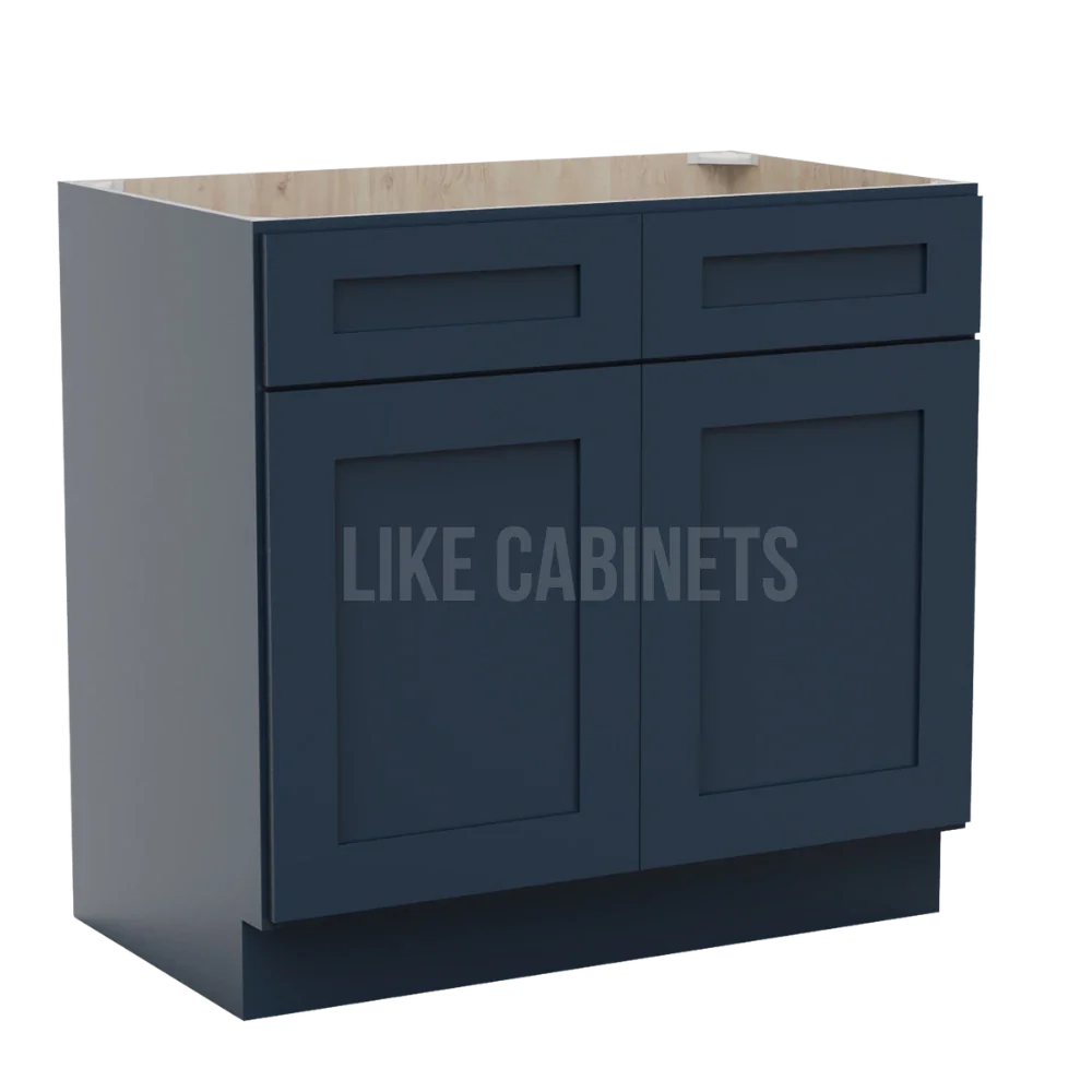 Navy Blue Shaker Double Vanity Sink Base Cabinet