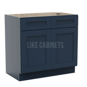 Navy Blue Shaker Double Vanity Sink Base Cabinet