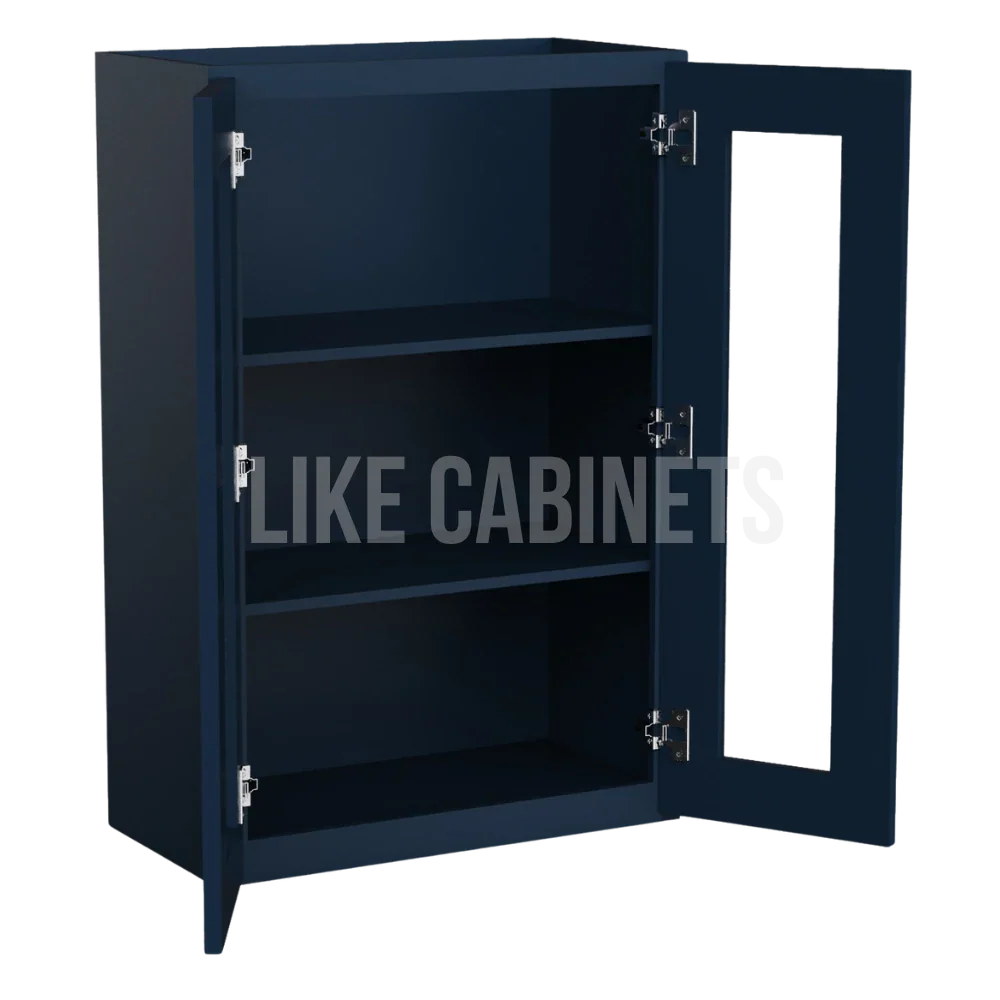 Navy Blue Shaker 36'' H Double Door Wall Cabinet with Glass Doors