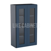 Navy Blue Shaker 42'' H Double Door Wall Cabinet with Glass Doors